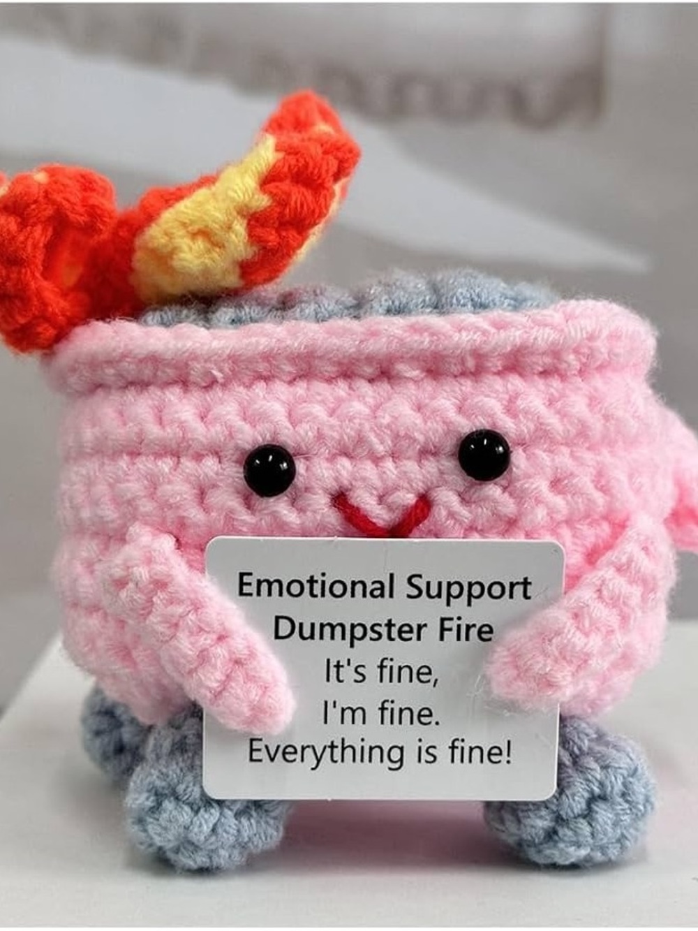 Pink Crocheted Emotional Support Dumpster Fire Plush - NEW
